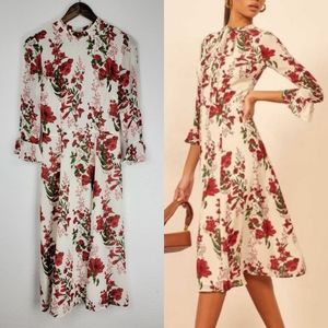 Reformation Castel Midi Dress Georgette Rose W/O Neck Tie 4